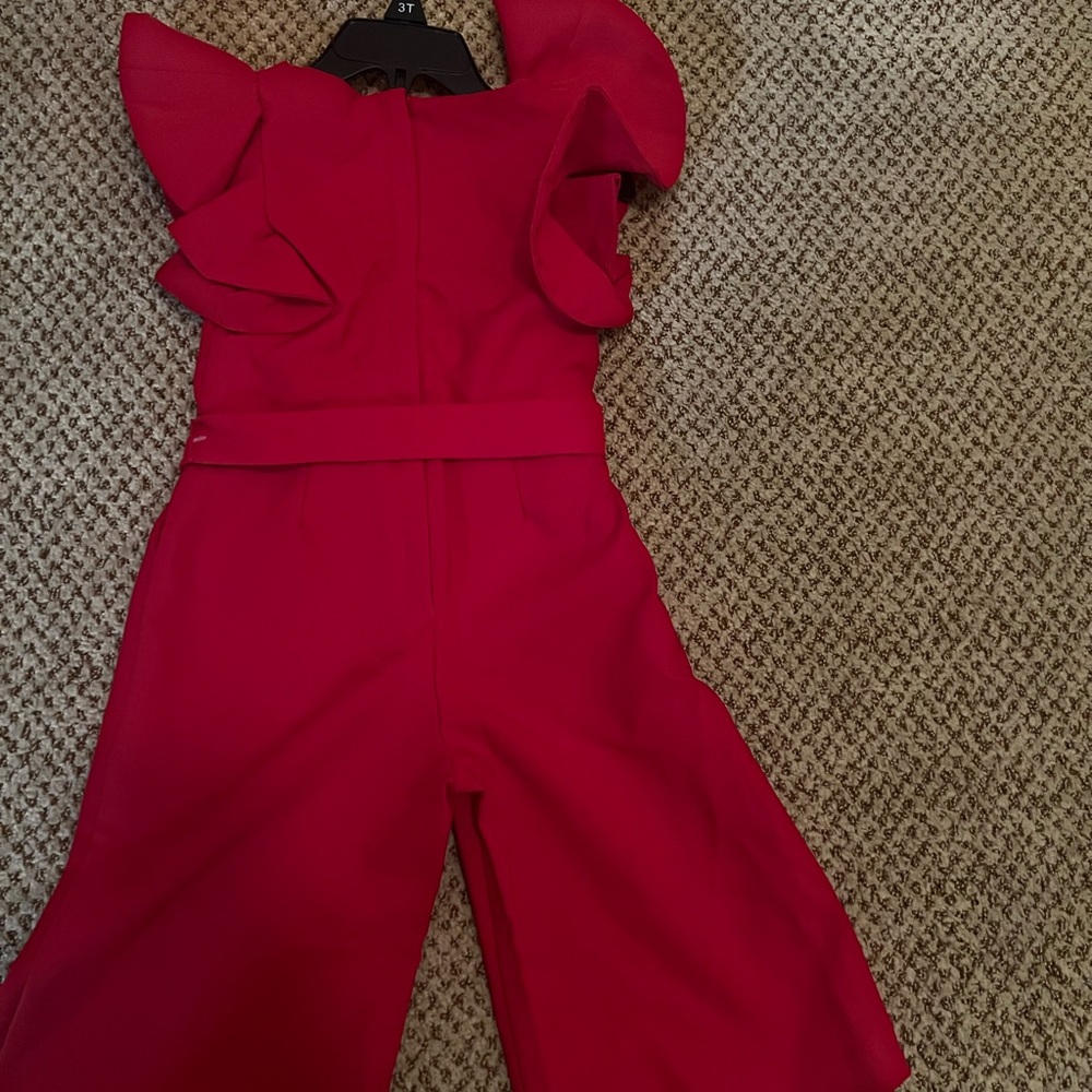 GB Girls Vibrant Red Ruffled Jumpsuit